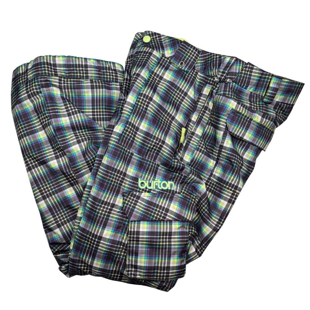 Burton DryRide Snowboard Pants Large 14/16 Plaid Purple Lime Green Insulated Ski